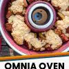 Pinterest graphic with text overlay reading "Omnia oven apple cobbler easy camping dessert"