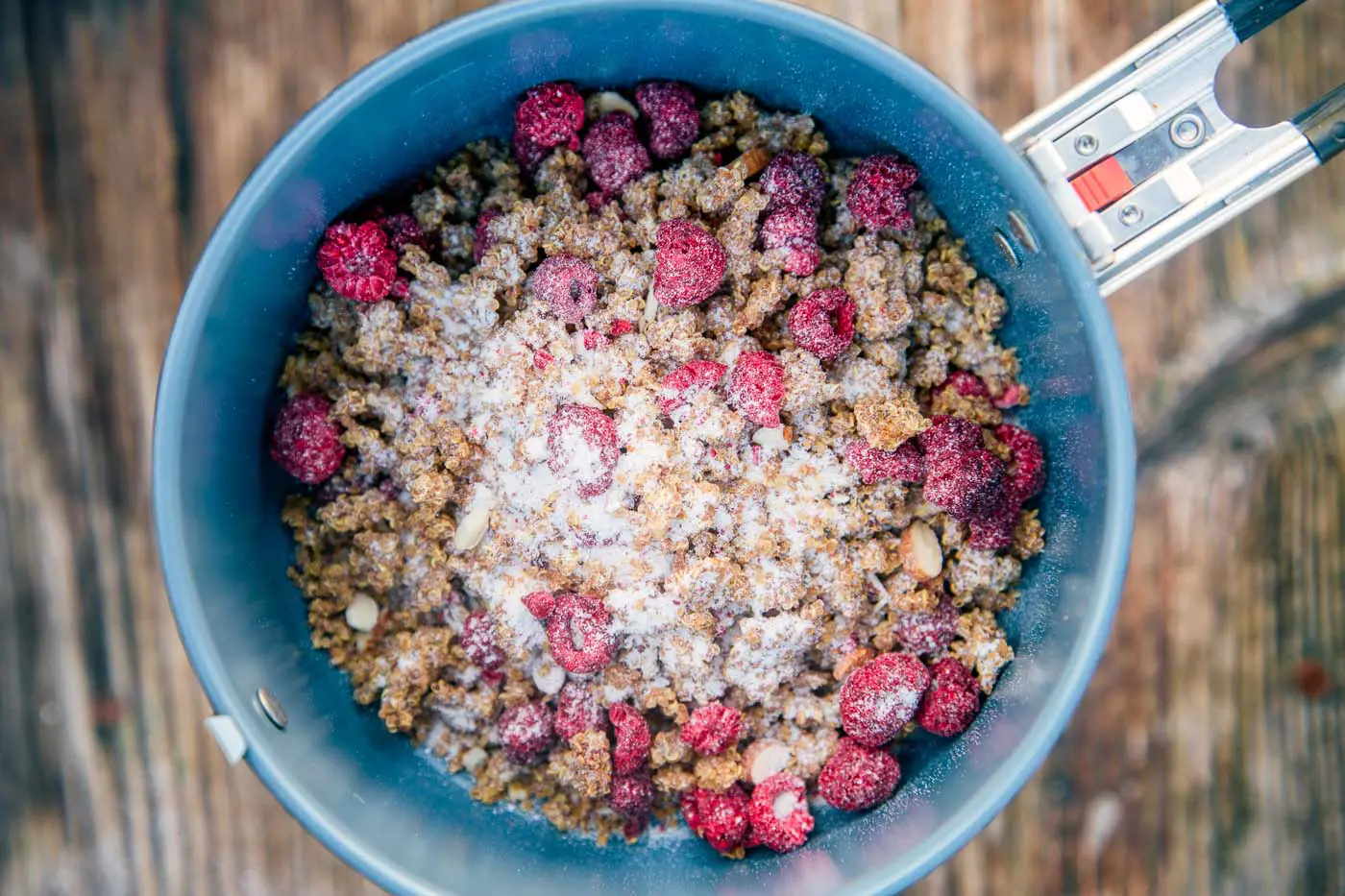 Dehydrated breakfast quinoa in a pot