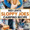 Pinterest graphic with text overlay reading "Red lentil sloppy joes camping recipe"