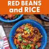 Pinterest graphic with text overlay reading "Dutch oven red beans and rice"