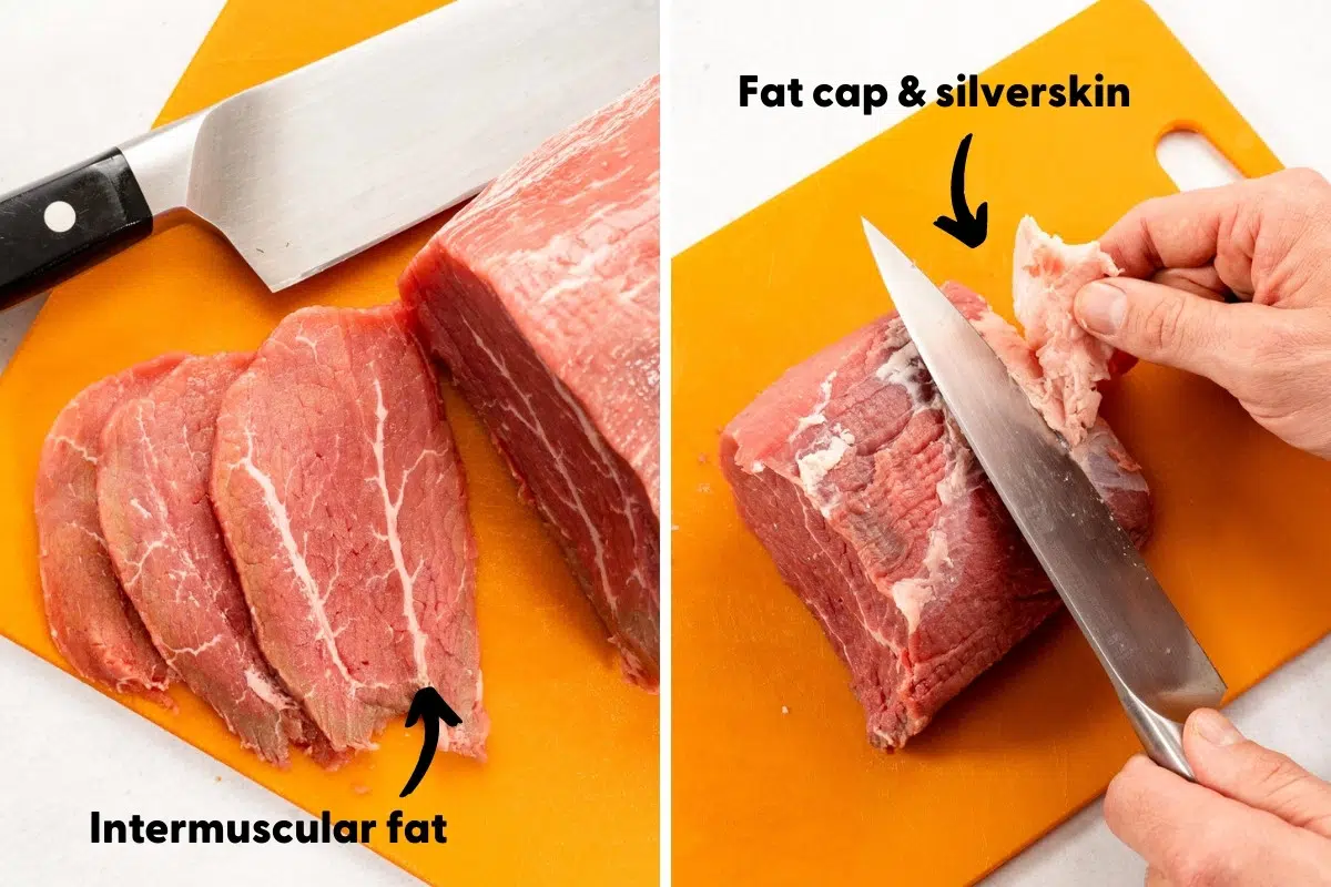 Image showing intramuscular fat and fat cap/silver skin on beef