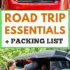 Pinterest graphic with text overlay reading "Road Trip Essentials and Packing List"
