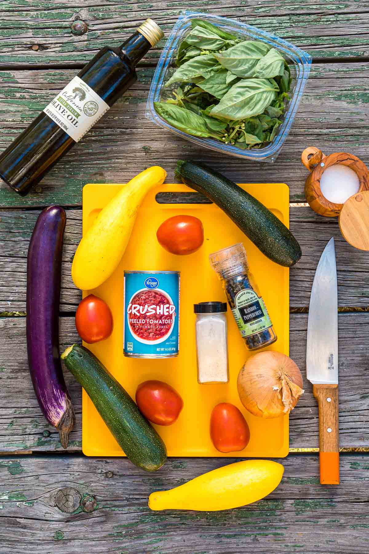 Ingredients for ratatouille on a table