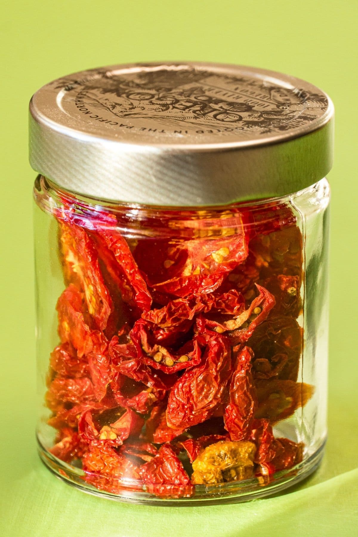 Dried tomatoes in a glass jar
