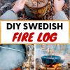 Pinterest graphic with text overlay reading "DIY Swedish Fire Log"