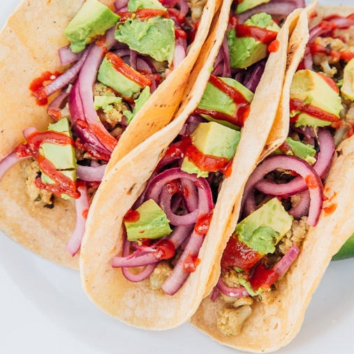 Drunken Cauliflower Tacos with Quick Pickled Red Onions