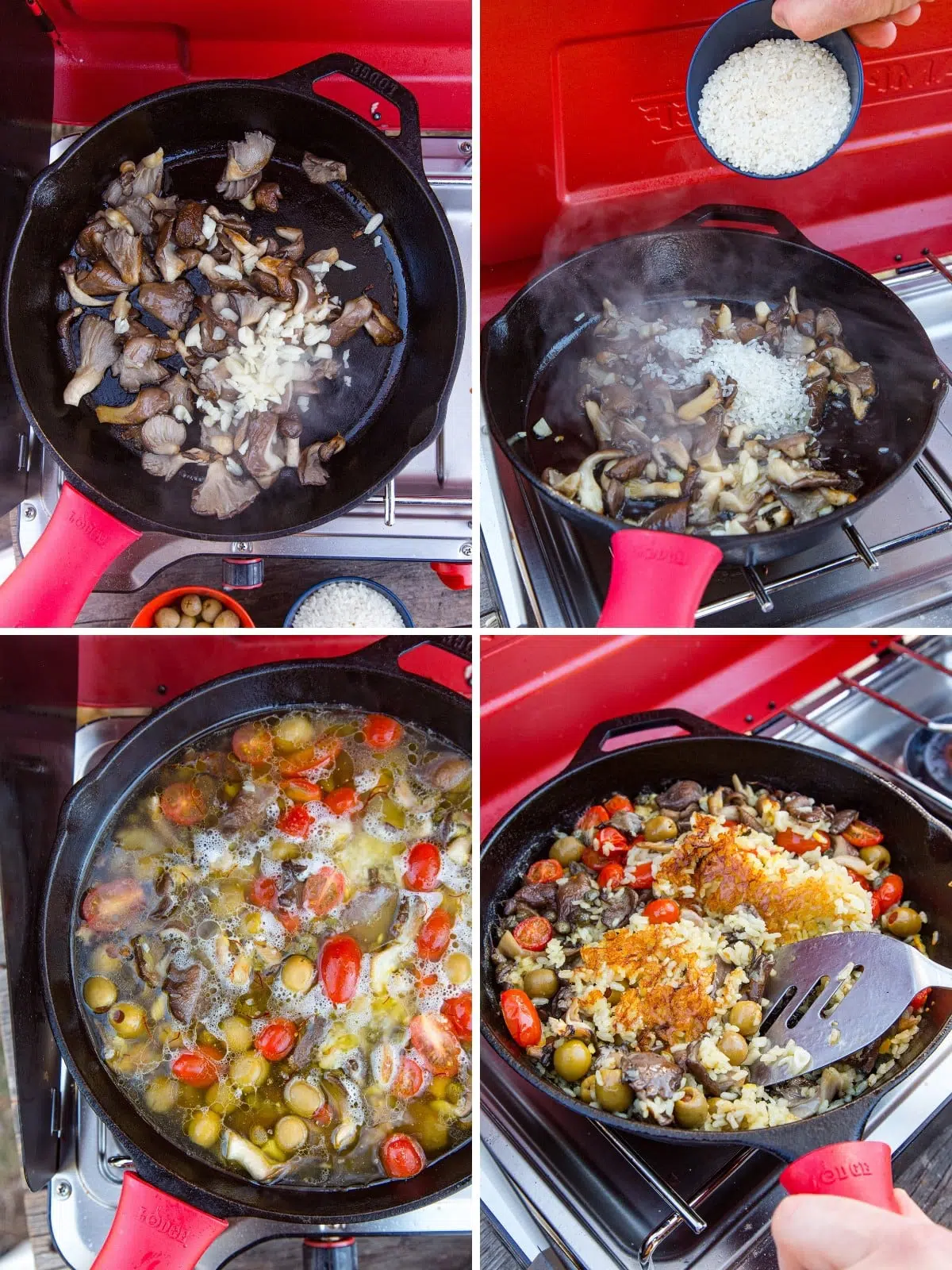 Step by step images of making vegan paella