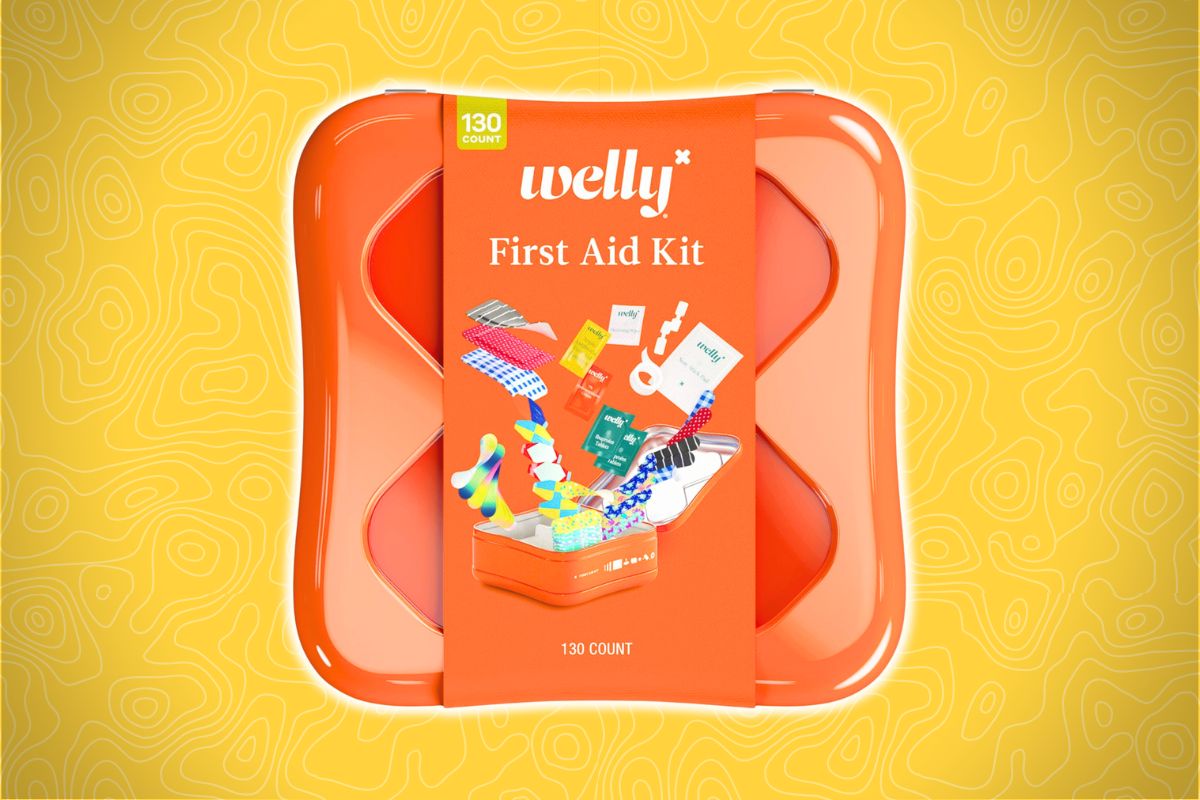 A bright orange, rectangular tin with rounded corners labeled "130 count" is shown against a yellow patterned background.