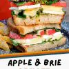 Pinterest graphic with text overlay reading "Apple & brie grilled cheese"
