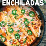 Enchiladas in a dutch oven, text overlay reads "Dutch Oven Enchiladas"