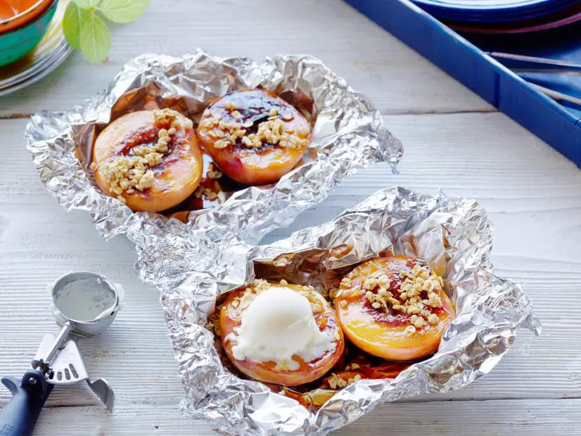 Two foil packets with peaches