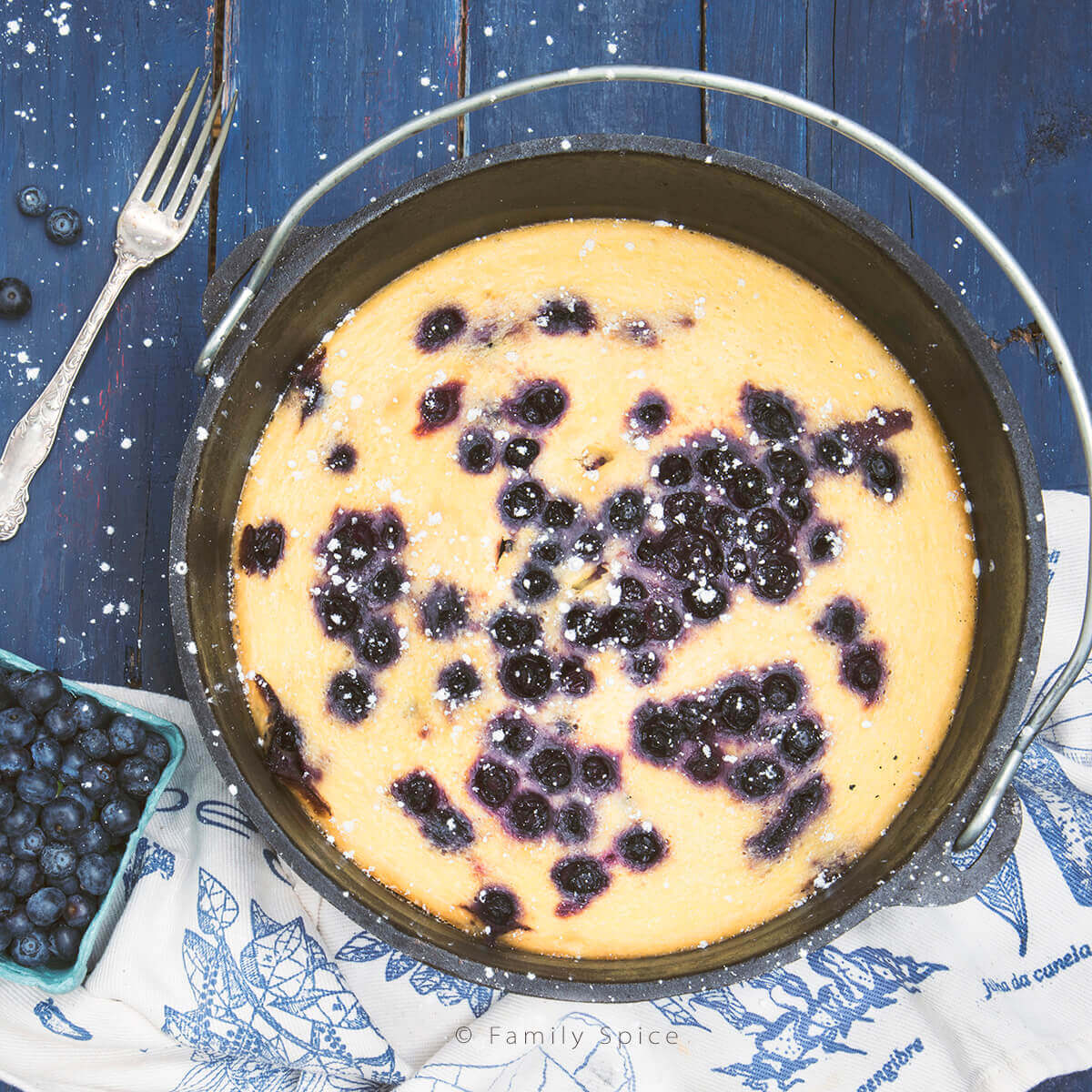 Blueberry clafoutis in a Dutch oven