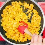 Pumpkin mac and cheese in a skillet
