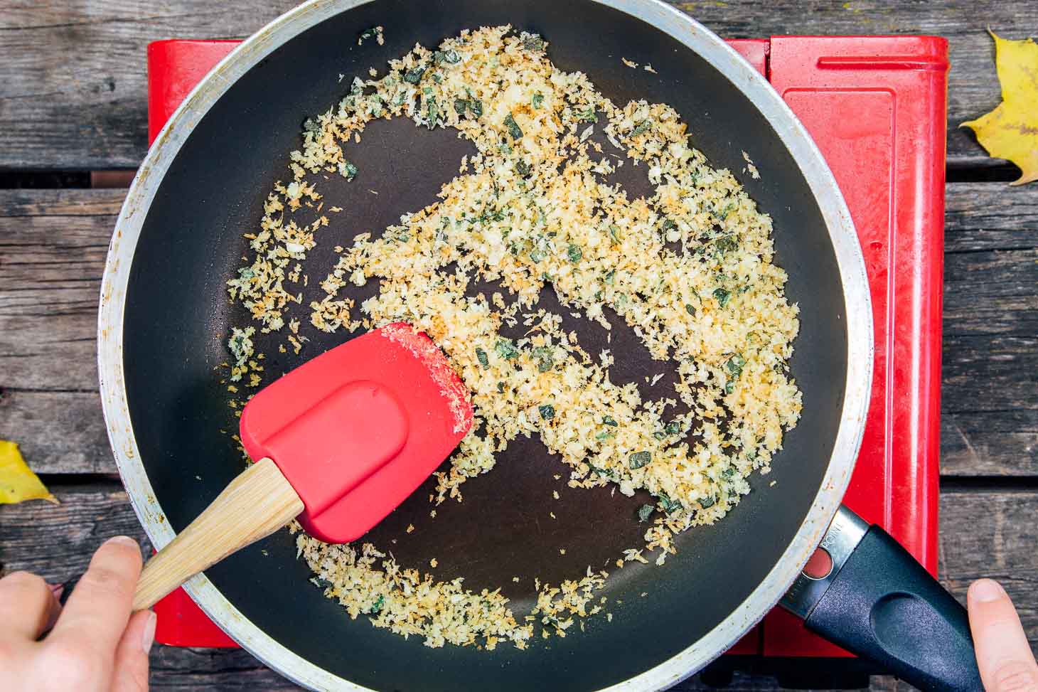 Toasting breadcrumbs in a skillet